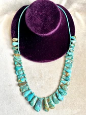 NAVAJO STERLING Graduated SLAB TURQUOISE Teardrop Necklace Native American 4 oz