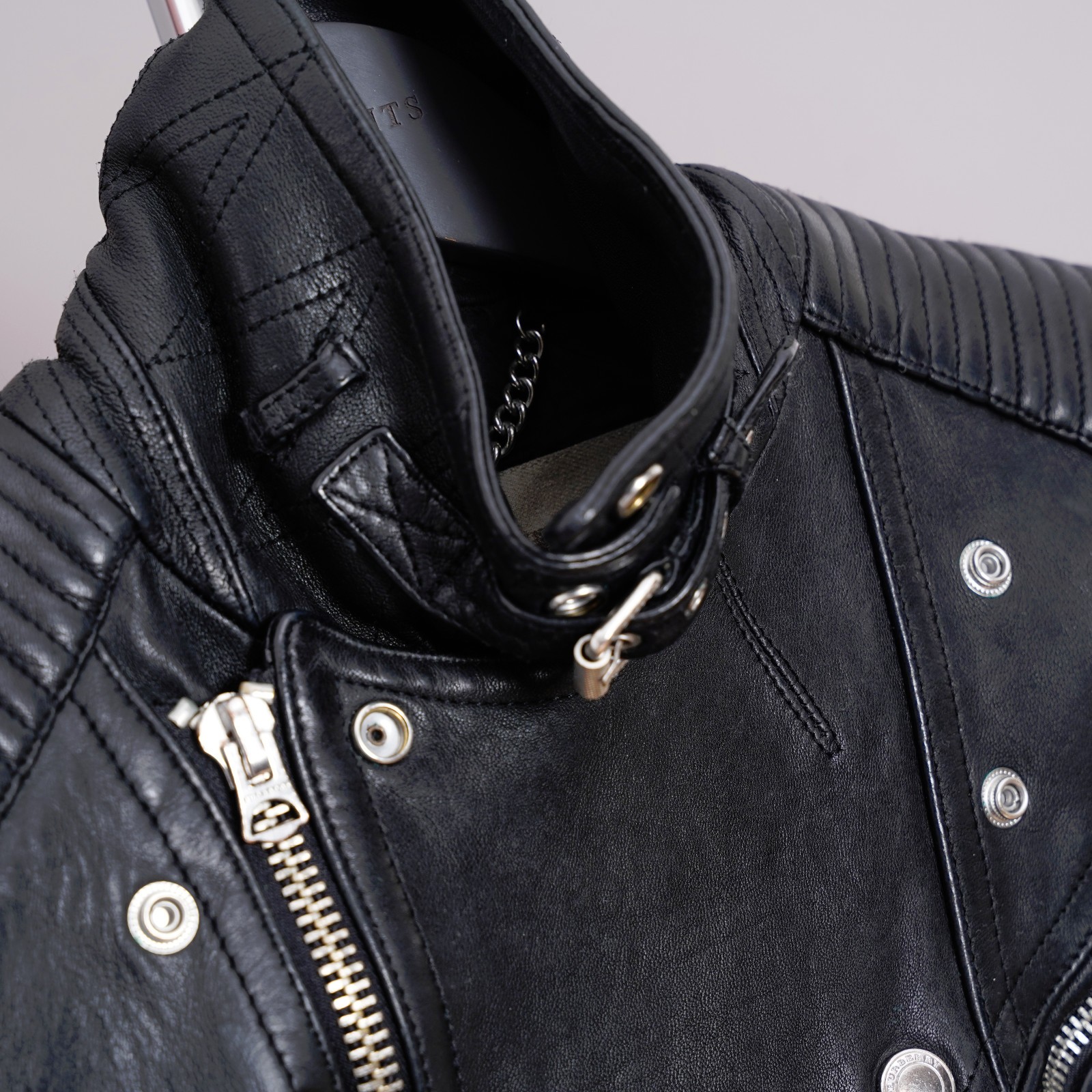 BURBERRY Leather Jacket Mens SMALL Black Brit Biker Runway Catwalk Prorsum S image 8