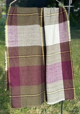 Wool Blend Scarf Olive Purple Yellow White Plaid Tartan 60x30