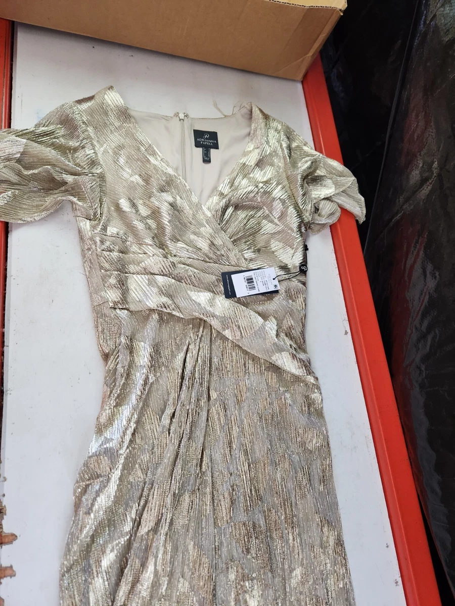 Vestido drapeado de hojas de aluminio para mujer ADRIANNA PAPELL, oro champán, talla 4 EE. UU.