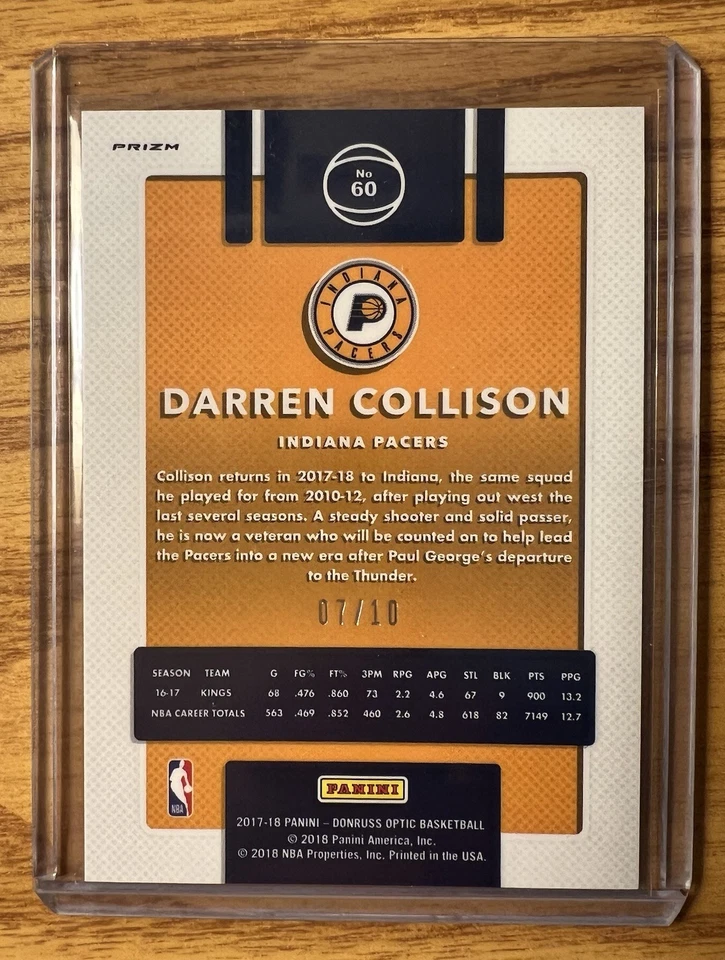 Panini Donruss Optic Darren Collison Gold 2017/10 #60 Pacers Foto 2 de 2