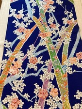 Tela de seda kimono japonés 14"x43", azul marino PA35-110