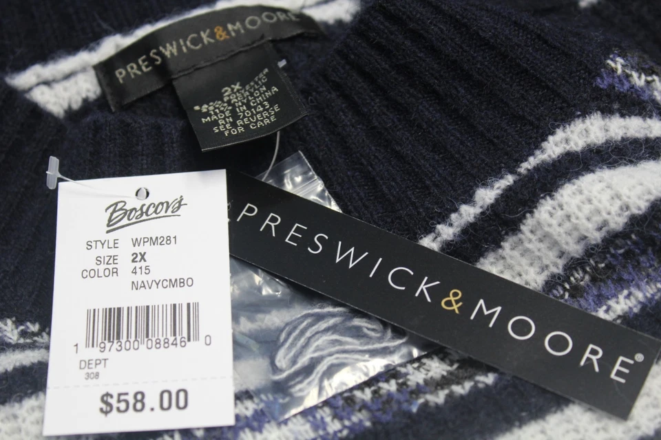 Preswick & Moore Azul Marino Combo Cuello Simulado Manga Larga Jersey Suéter 2X Nuevo Con Etiquetas Foto 3 de 3