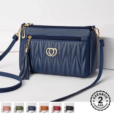 Sac à Main Femme Double Coeurs Croisés Simili Cuir Franges Lanière Détachable - Photo 1/4