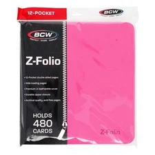 BCW Gaming Z-FOLIO 12-Pocket LX Album Pink Holds 480 Cards Zipper Closure