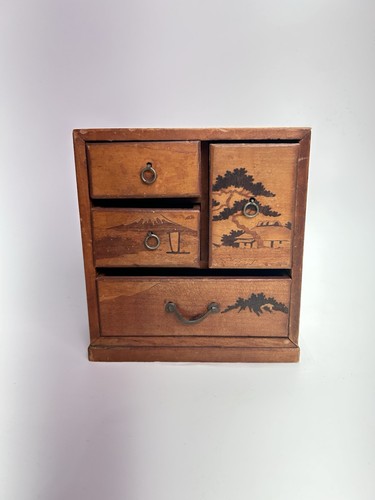 Vintage Miniatur japanische Holz Kommode Schrank handbemalt Puppenhaus Möbel