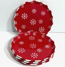 Temptations by Tara Snowflake Pattern 8 Inch Dessert Plates Set of 4 Red White