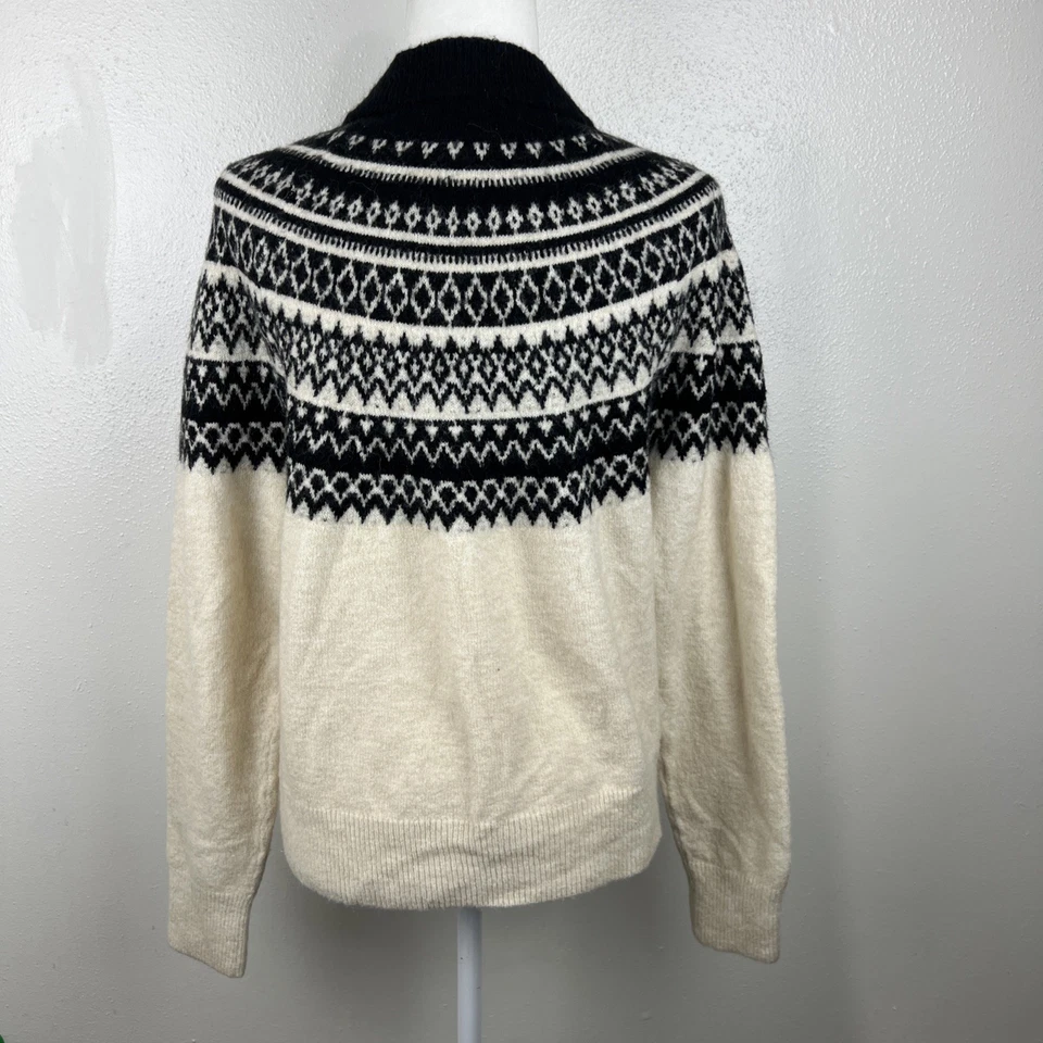 H&M свитер женщин маленький кремовый черный пуловер Fair Isle мягкий вязаный шерсти смесь Топ - Изображение 4 из 4