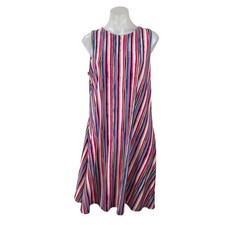 Nine West Multicolor Pink Sleeveless Striped Round Neck Mini A Line Dress Sz 12
