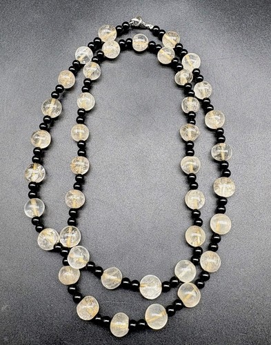 Antique Crystal Beads Necklace with Banded Onix Pendant