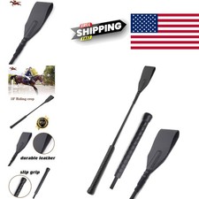 18 Inch Genuine Leather Horse Crop Black Whip with Unique Pattern and Popper