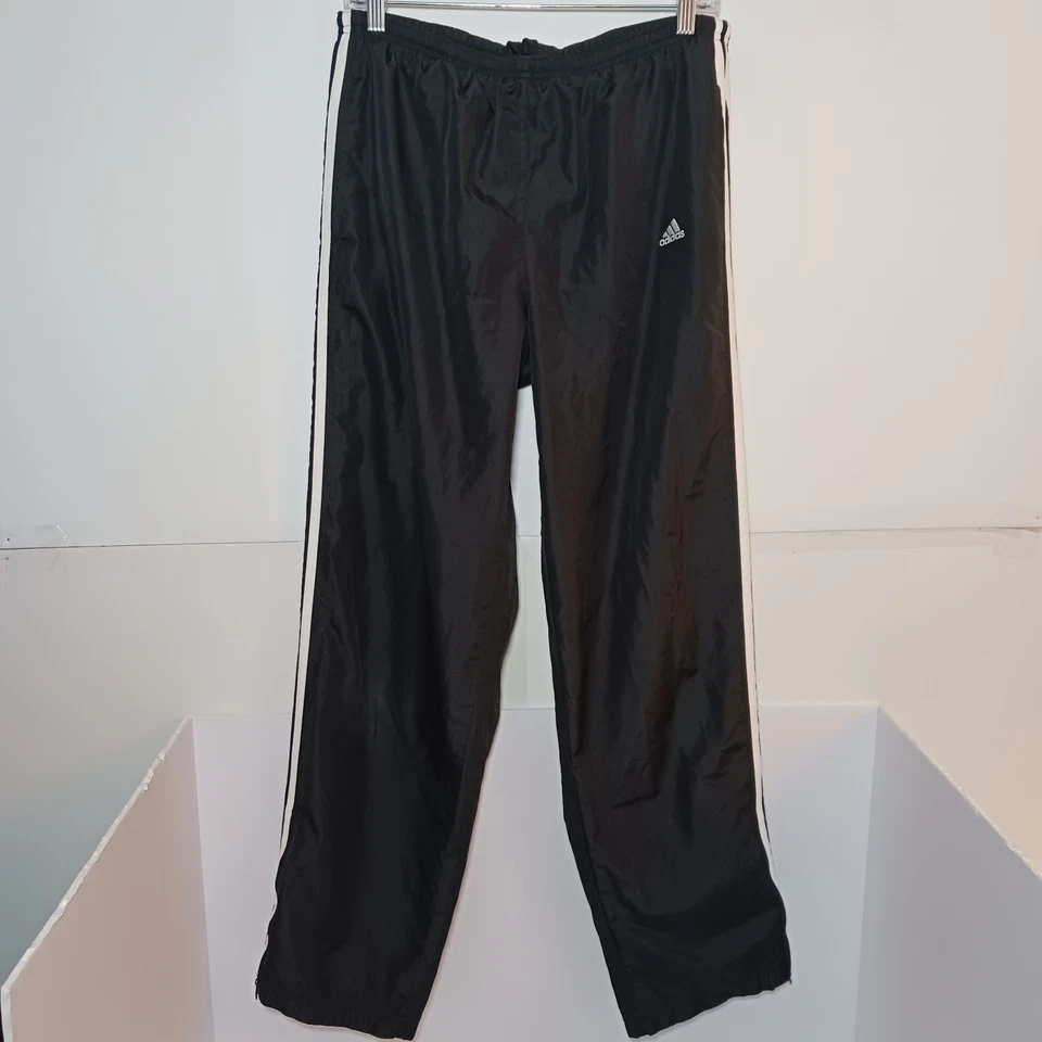 Calça de atletismo Adidas Windbreaker masculina Y2K 2006 tamanho G listras pretas 159339 - Imagem 2 de 4