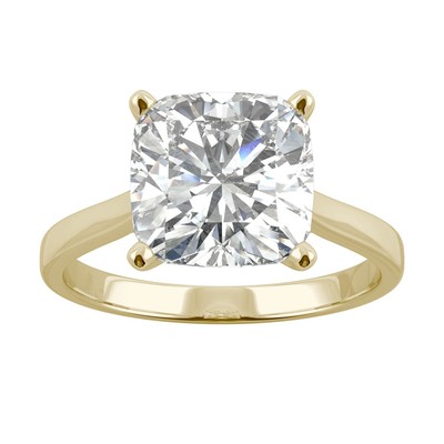 3.3 CT DEW Lab-Created Moissanite Cushion Cut Solitaire Ring in 14K Yellow Gold