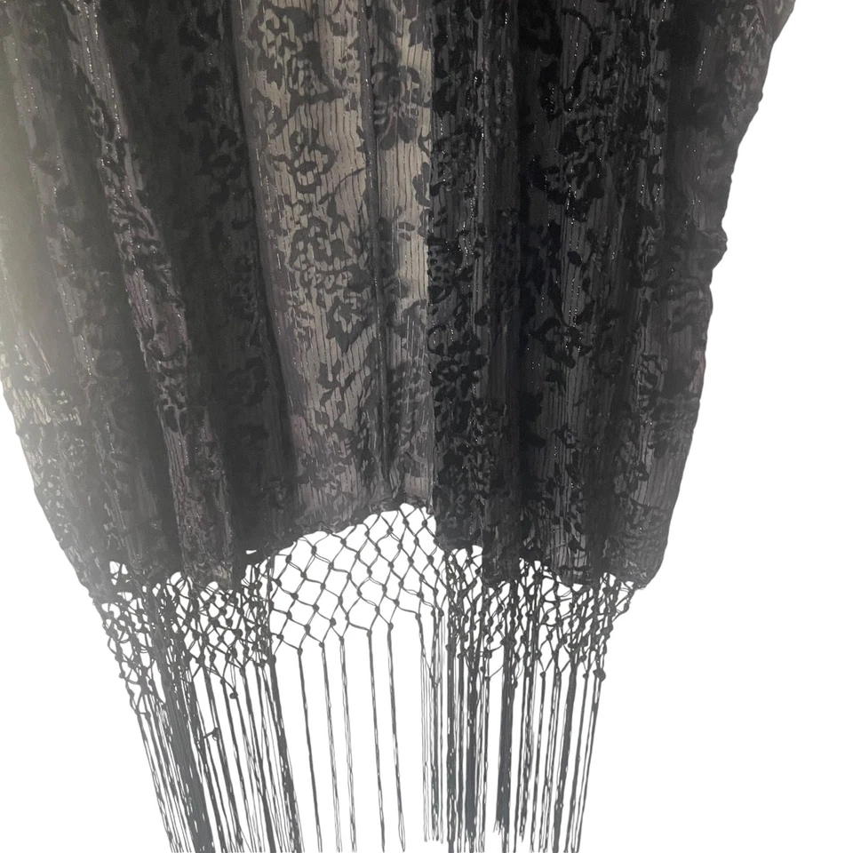 Jessica Simpson XL Witchy Velvet Fringe Metallic Open Front Cardigan Long Top - Image 3 of 4