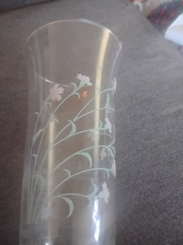 Clear Vase With Pink Carnations Hand  Painted 8 1/2" X 4 1/4" W