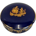 Meissner Limoges France Ceramic Trinket Box Blue Gold Decor