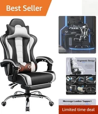 Height Adjustable Gaming Chair with Massage, Swivel Seat, & Retractable Footrest