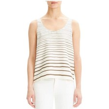  265 Theory 100 Silk Cream/Brown Painted Stripe Tank Top Camisole SiP or Se