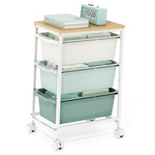 Slim Rolling Storage Cart with 3 Drawers, Craft Organizer, Wooden 3-Tier Green