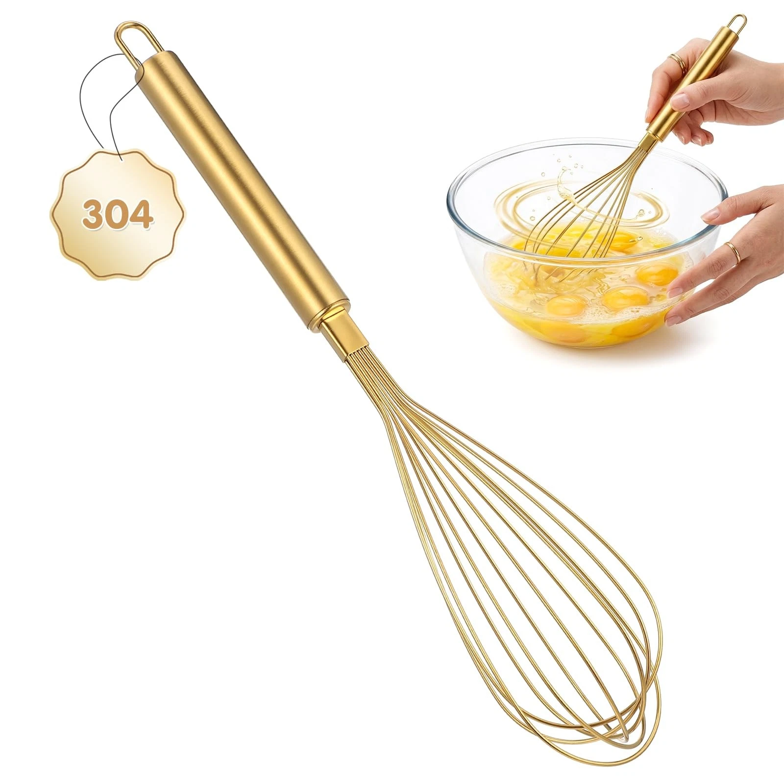Stainless Steel Whisk, 13 Inch Gold Wire Egg Beater, Thicken Wire Hand Mixer ...