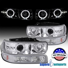 Fits 1999-2002 Chevy Silverado Dual Led Halo Headlightsbumper Lamps Tahoe