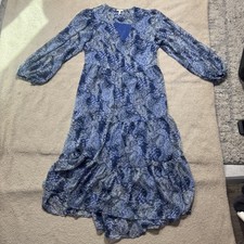 Joie Dress Womens Medium Blue Parisian Paisley Printed Maxi Long Sleeve Tiered
