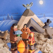 Handmade Wooden Figurines of People and Animals of the North Toy Unique Play Set