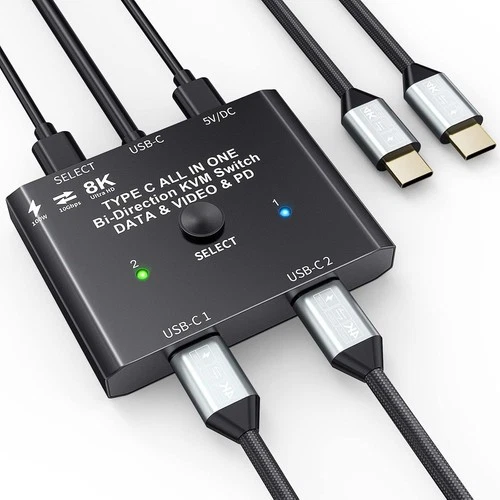 USB C KVM Switch 8K@60Hz 4K@120Hz,Bi-directional Usb C Switcher 2 PCs