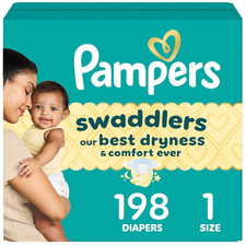 Pampers Swaddlers Diapers Size 1 (8-14 lbs) 198 Count Absorbent Keeps Baby Dry 0.43 per diaper