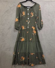 Figueroa & Flower Tiered Prairie Dress Womens Size Small Embroidered Floral Boho