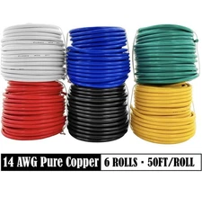 GS Power 14 AWG OFC Pure Copper Wire 300ft 6 Rolls Automotive Car Audio 12V