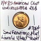 1948 S American Cent Uncirculated Red Lincoln Wheat San Francisco Mint Penny