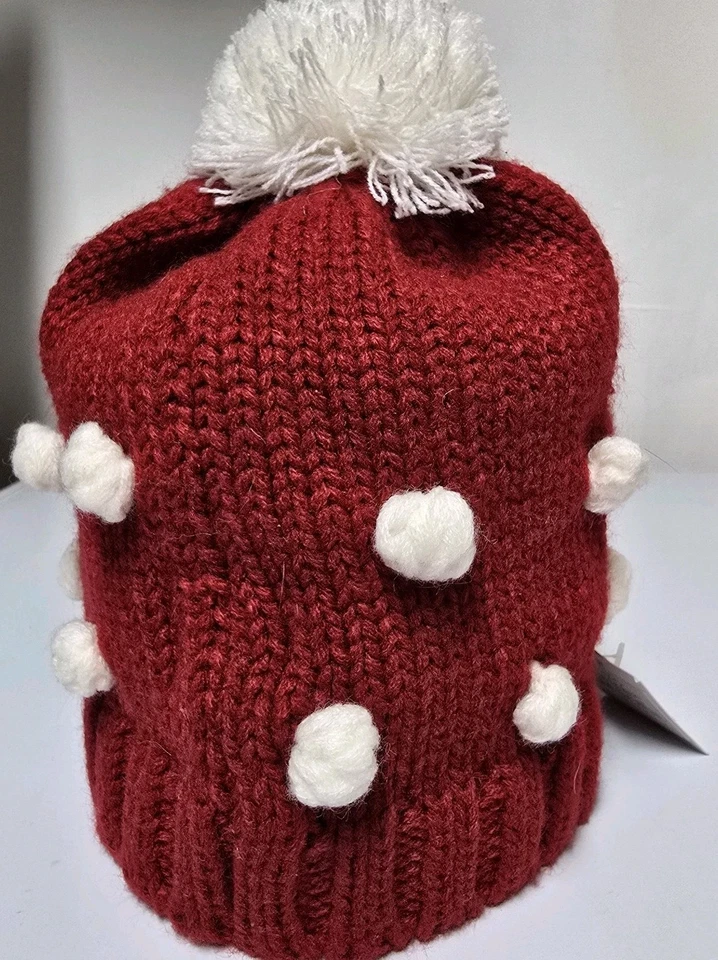 Nuevo con etiqueta Mud Pie niños pequeños rojo y blanco palomitas de maíz tejido sombrero con pompón talla 2T-5T Foto 3 de 4