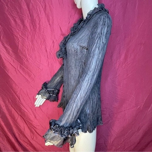 Vintage Pretty Angel Silk Blend Chocolate Crinkle Sheer Ruffle Sleeve Top Large - Picture 4 of 9