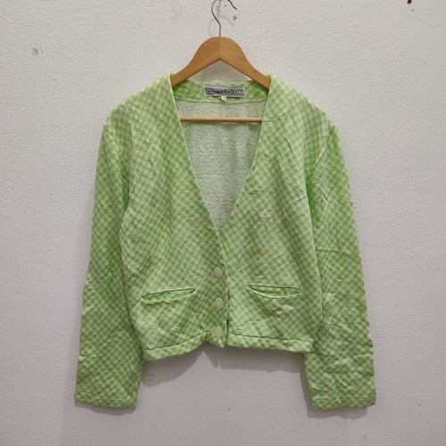 Norma Kamali, Vintage NORMA KAMALI Fashion Designer Cardigan Checkered Women Green Jacket