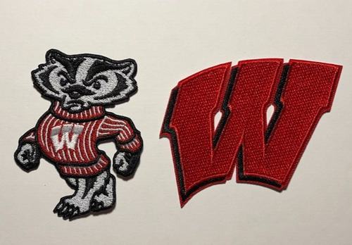 Wisconsin Badgers Bucky Badger University of Wisconsin W parche 2 parches planchar - Imagen 1 de 5