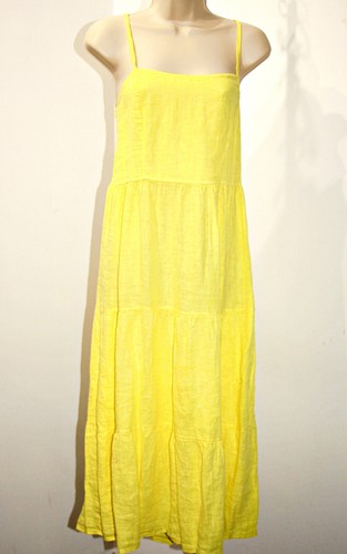 Lungo L’Arno 100% Linen Spaghetti Strap Tiered Maxi Dress in Yellow sz L to XL - Picture 3 of 14