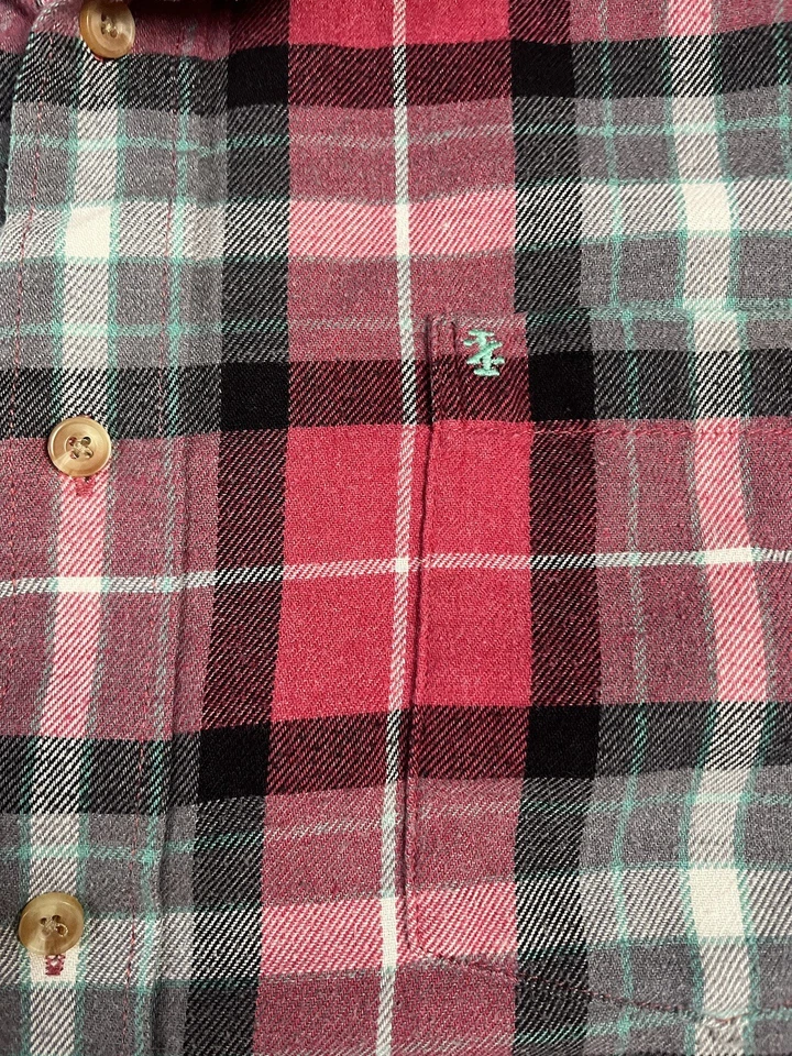 Izod Mens Red Plaid Long Sleeve Casual Flannel Button Down Shirt Size L Holiday - Image 4 of 4