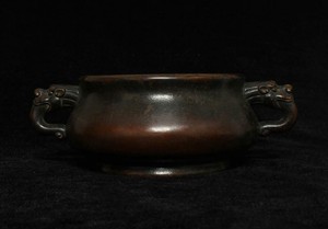 Qianlong Signed Old Chinese Bronze or Copper Incense Burner w/dragons