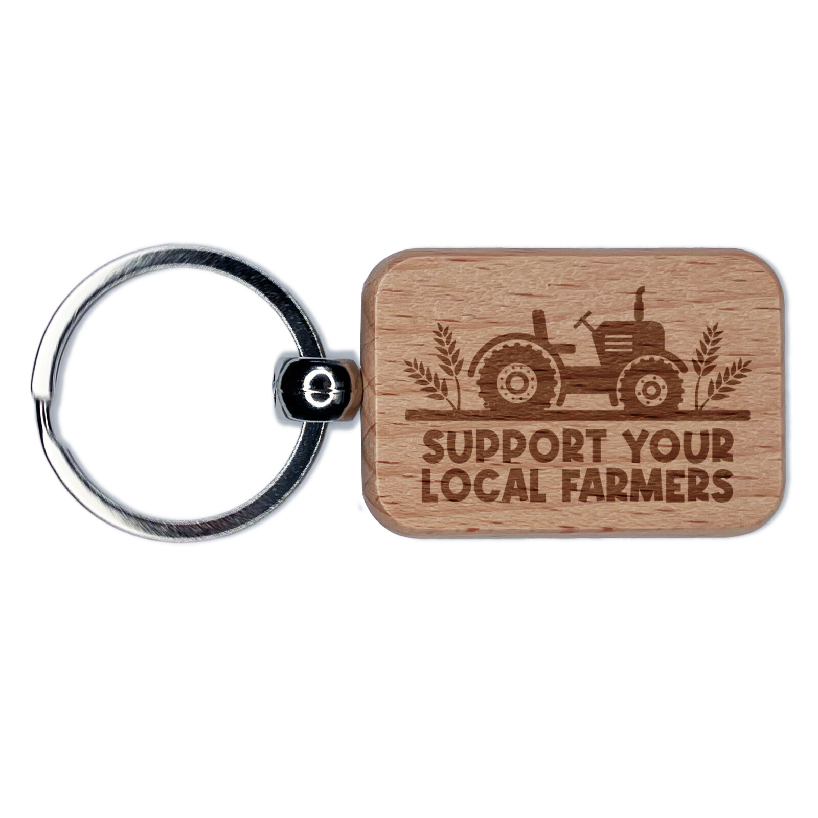 Farm Tractor Engraved Wood Keychain Supporting Local Farmers
