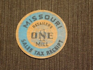 VINTAGE MISSOURI RETAILERS ONE MILL SALES TAX RECEIPT TUBERCULAR HOSPITALS NEEDY