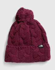 THE NORTH FACE CABLE KNIT MINNA BOYSENBERRY SZ ONE SIZE BEANIE HAT POM NWT