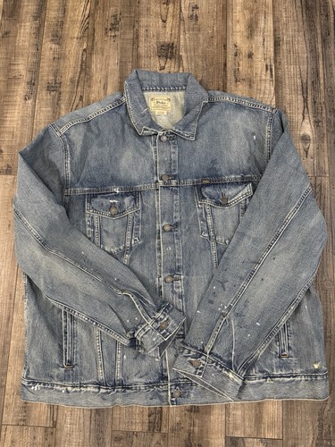 Polo Ralph Lauren Denim Jacket Mens 4XB Jean Paint Splatter Trucker Distressed - Picture 2 of 11
