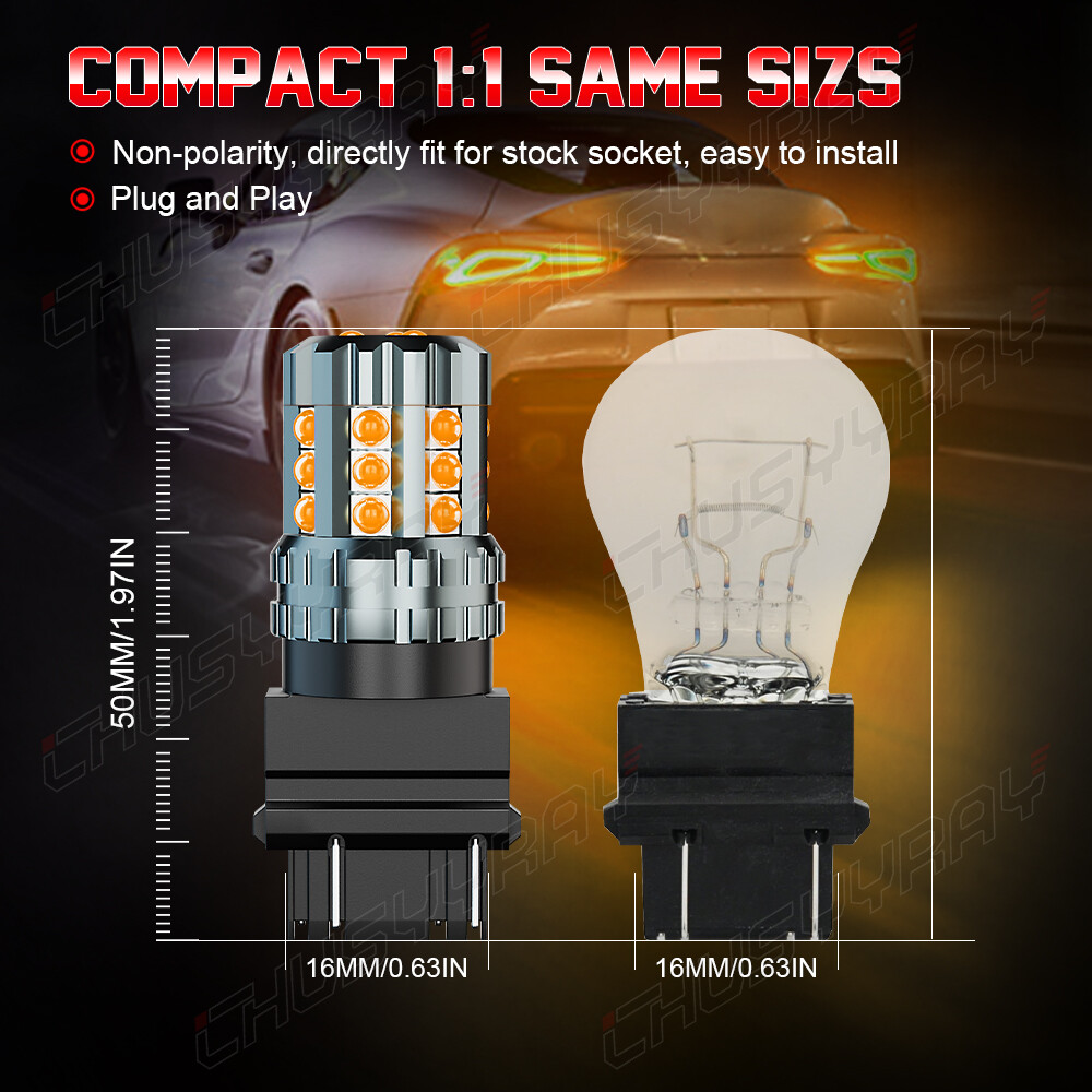 Bright Amber 3157 LED Turn Signal Lights For Chevy Silverado 1500 (1999-2013) – 54W, 3000K