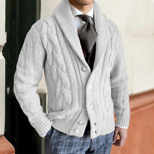 Para hombres Otoño/Invierno Nuevo Cárdigan Tejido Solapa Manga Larga Cable Suéter Chaqueta - Imagen 6 de 21