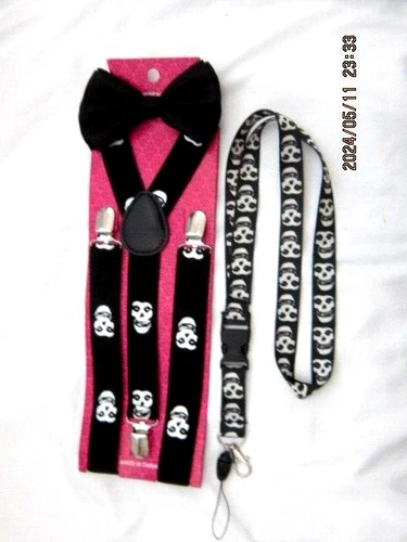 Tuxedo Unisex Black Adjustable Bow tie&Misfits Adj Y-Back Suspenders&Lanyard-New - Picture 1 of 3