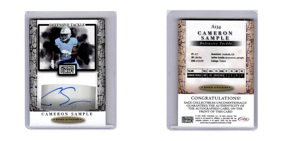 2021 SAGE Premier Draft Autographs Cameron Sample #A134 - Image 3 of 3