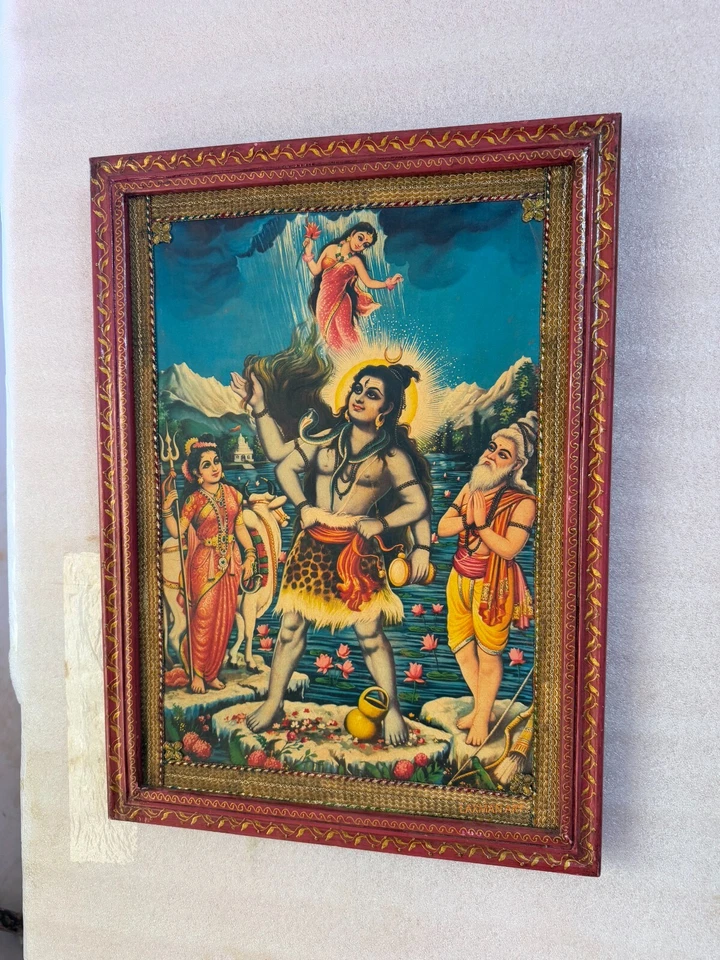 Quadro pintado Old Picture God Shiva Parvati, decoração de parede de madeira - 16 x 22 " - Imagem 3 de 4