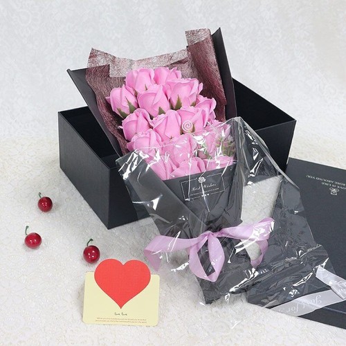 18 Pcs Eternal Baby Pink Rose Soap Flower Bouquet Valentine Girlfriend Wife Gift - Picture 4 of 11