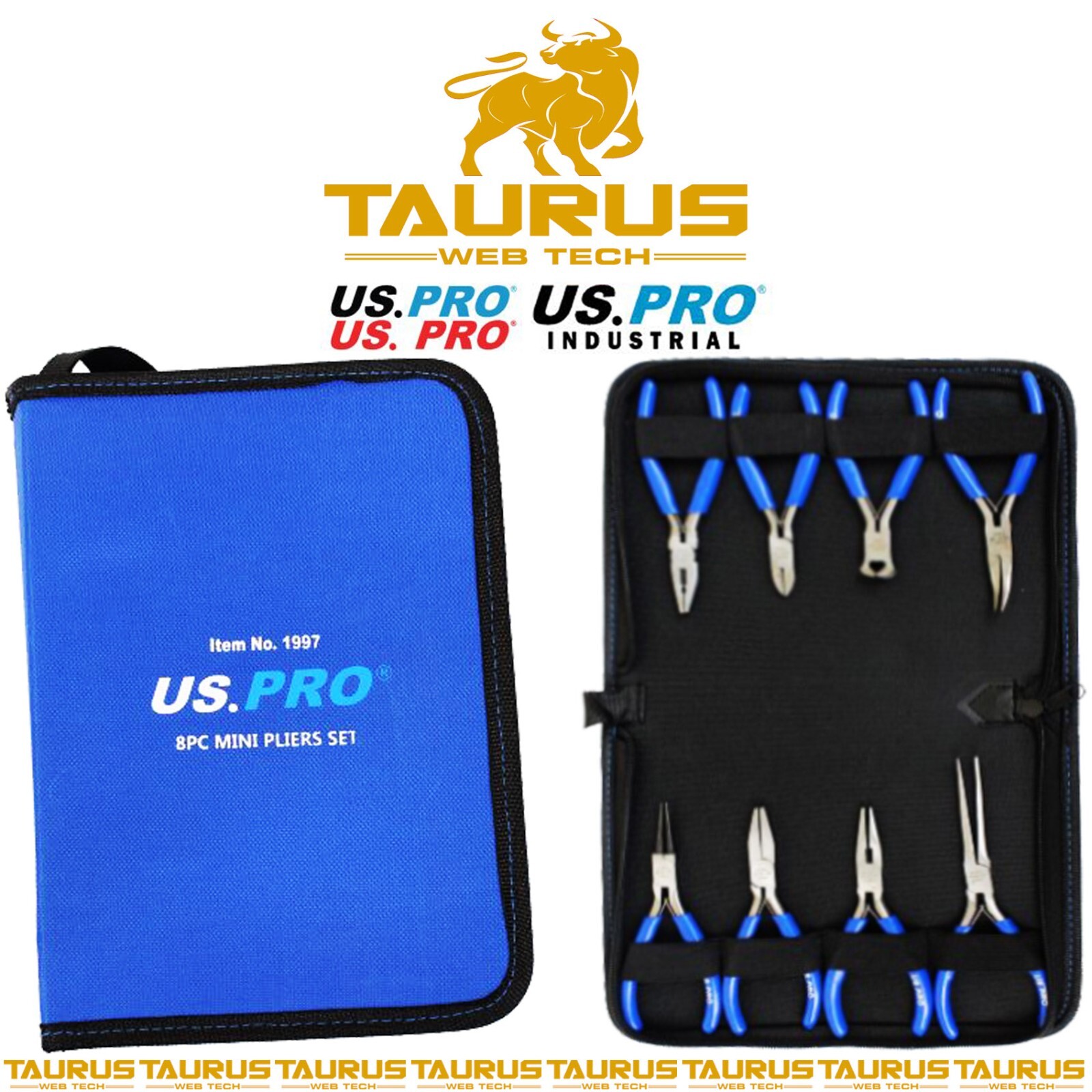 8PC US PRO Mini Pliers Set Zip Up Pouch End Cutting Bent Diagonal Combination UK